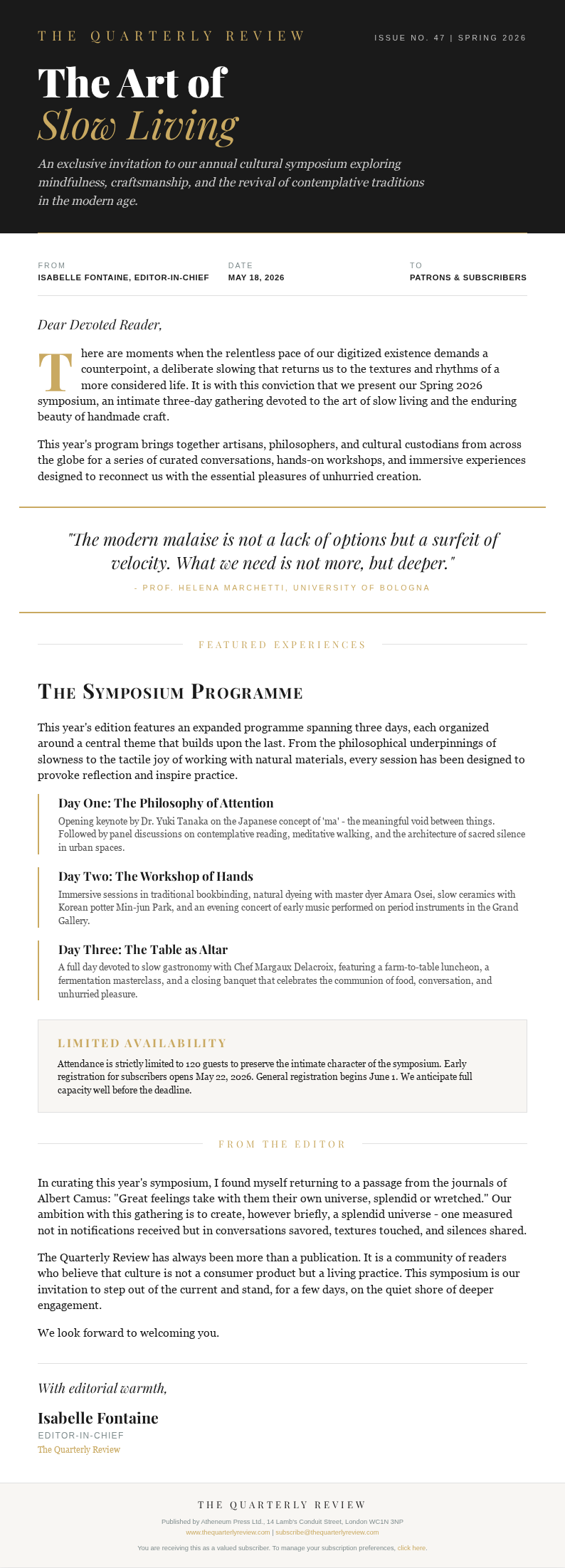Editorial magazine email
